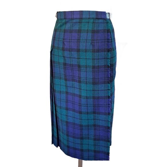 Vintage Ben Nevis Women's Wool Kilt Pleated Tartan Midi Skirt Blue Green - Picture 3 of 12
